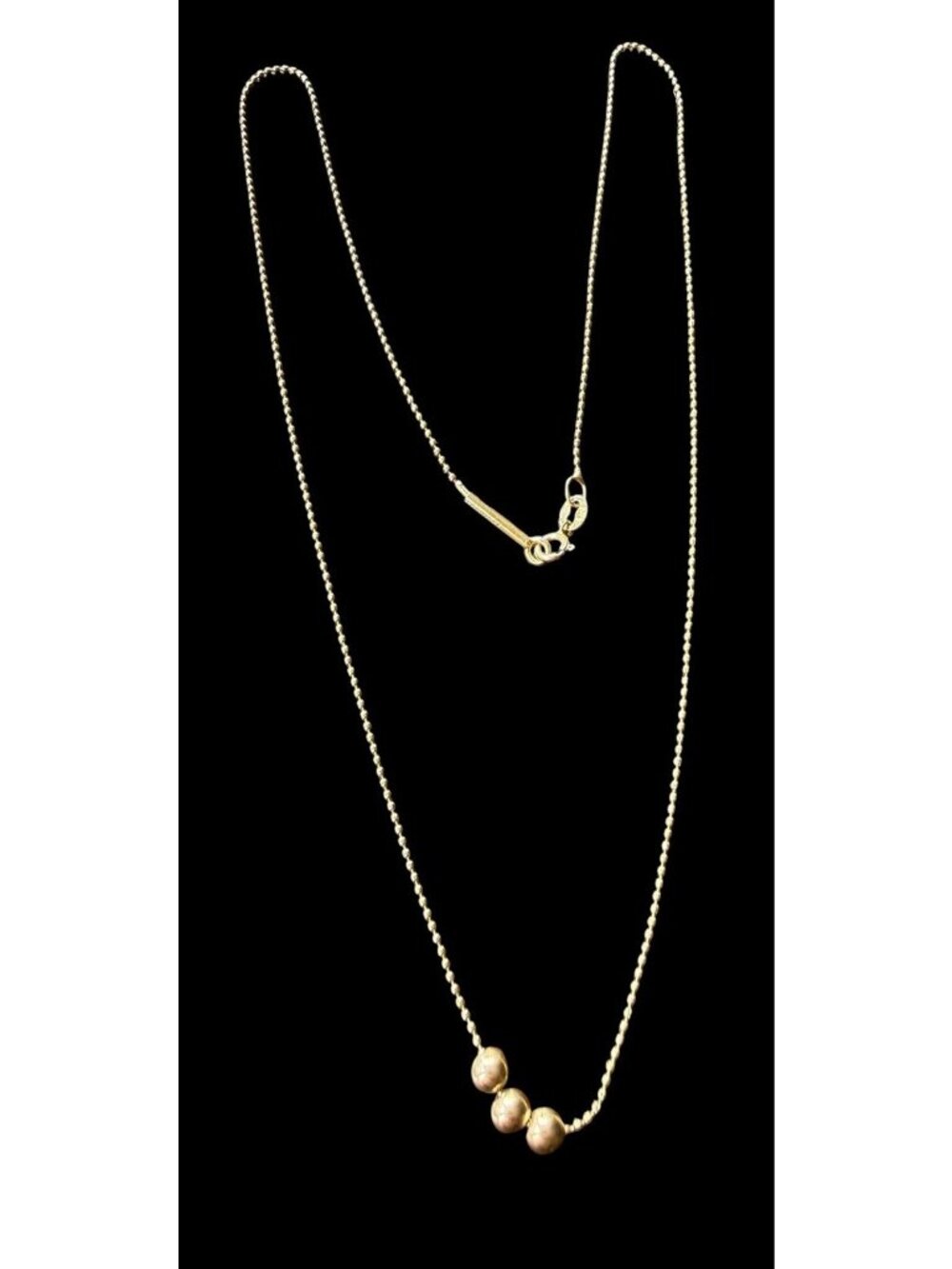 14K Yellow Gold Italy Bead Ball Chain Station Necklace 1.6g 17”